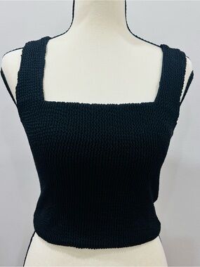Z SUPPLY Shirred Ribbed Black Knit Square-Neck Tank Top Size XS/S